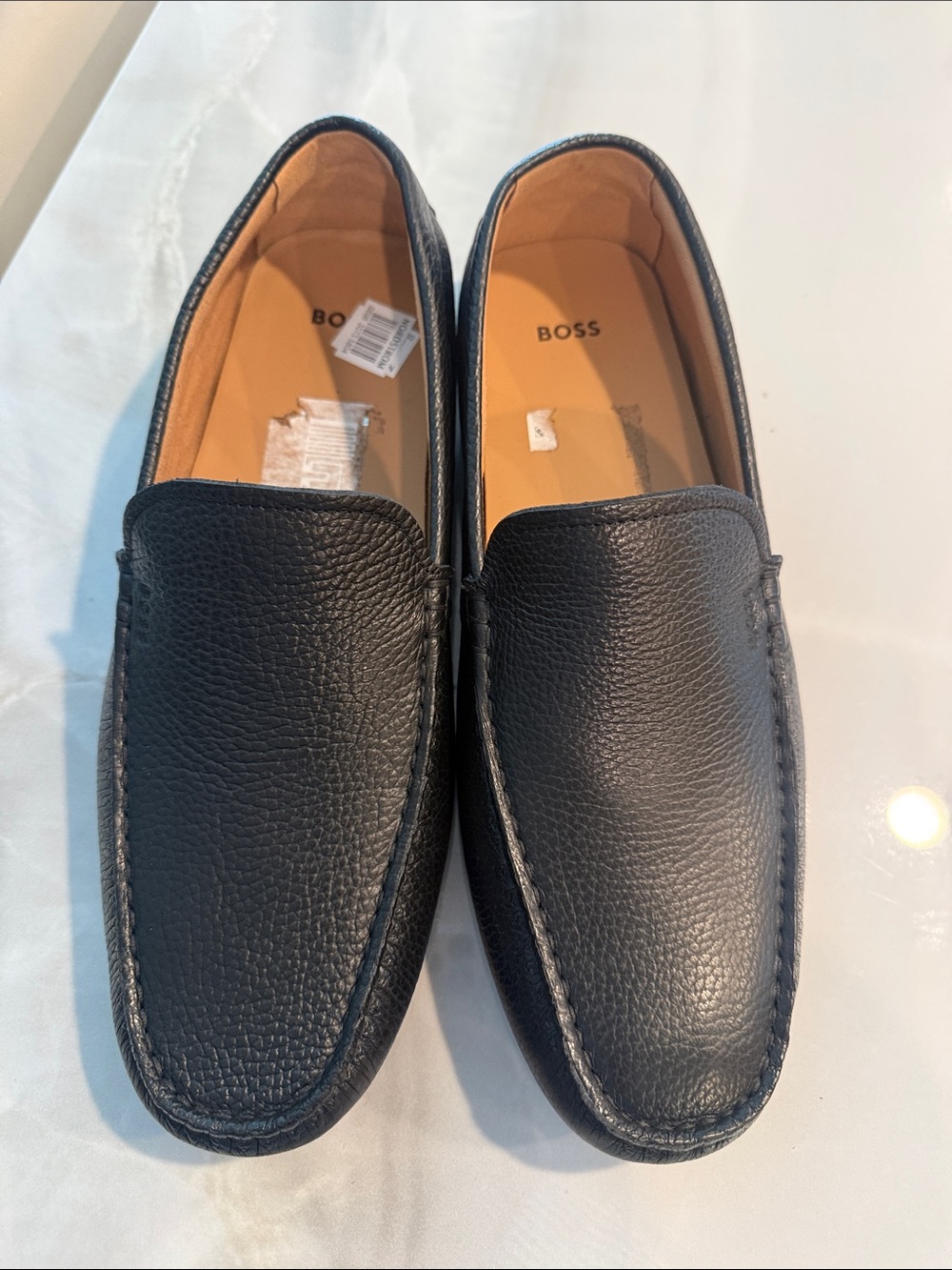 BOSS Men’s Black Pebbled Leather Slip-On Loafers